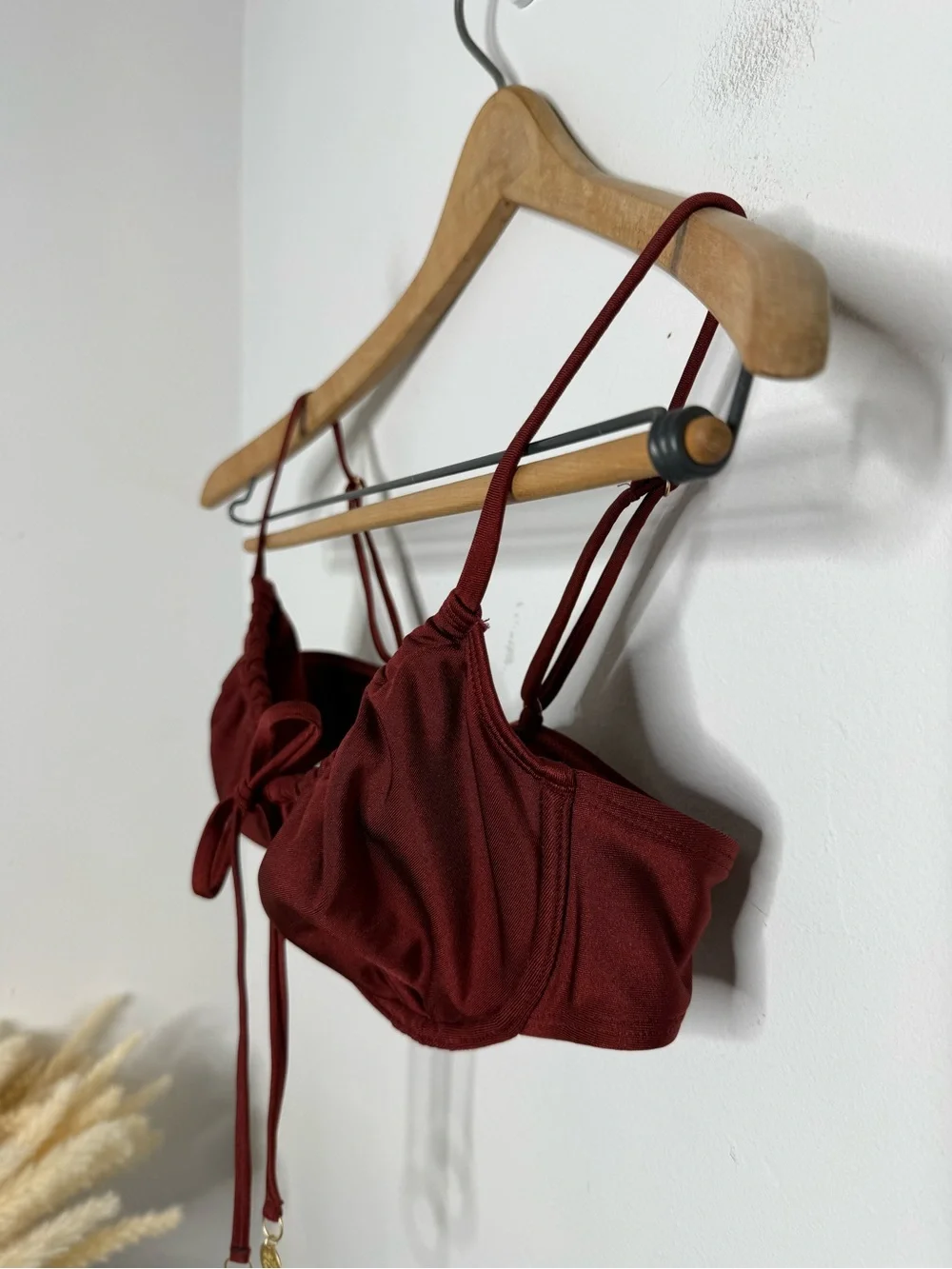 KULANI KINIS Sweet Cinnamon Brown Ruched Underwire Bikini Top XL Sexy Retro
